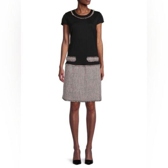 Karl Lagerfeld Preppy Old Money Barbie Two Tone Colorblock Tweed Shift Dress 4 - Picture 1 of 10